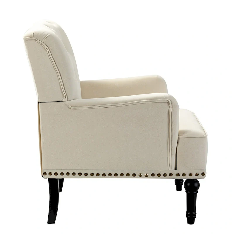 Velvet Button Tufted Accent Chair with Nailhead Trim