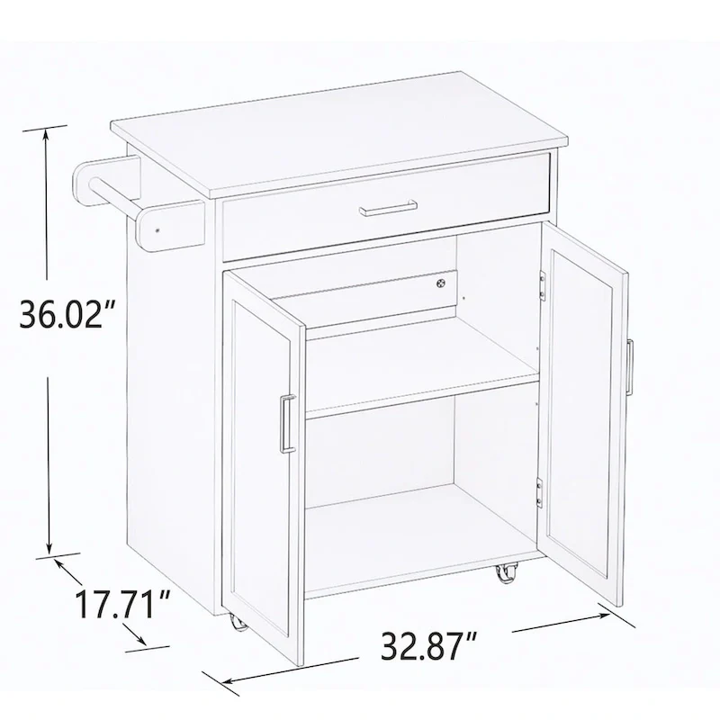 Kitchen Island Cart with Solid Wood Top, Cabinet, Drawers & Locking Wheels