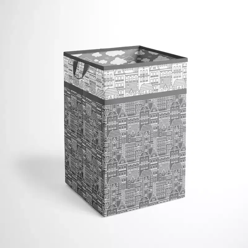 Bacati - Clouds in the City White/Gray Collapsible Laundry Hamper