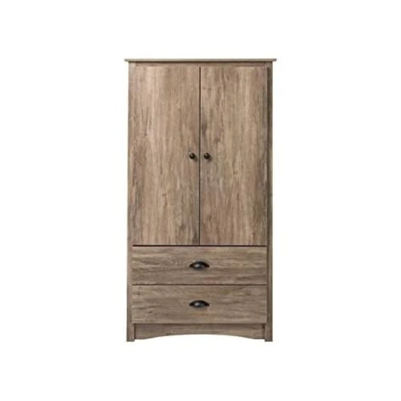 FarmHome Rustic 2 Drawer Bedroom Storage Armoire Grey Oak - 31.5 inches W x 22 inches D x 58.7 inches H