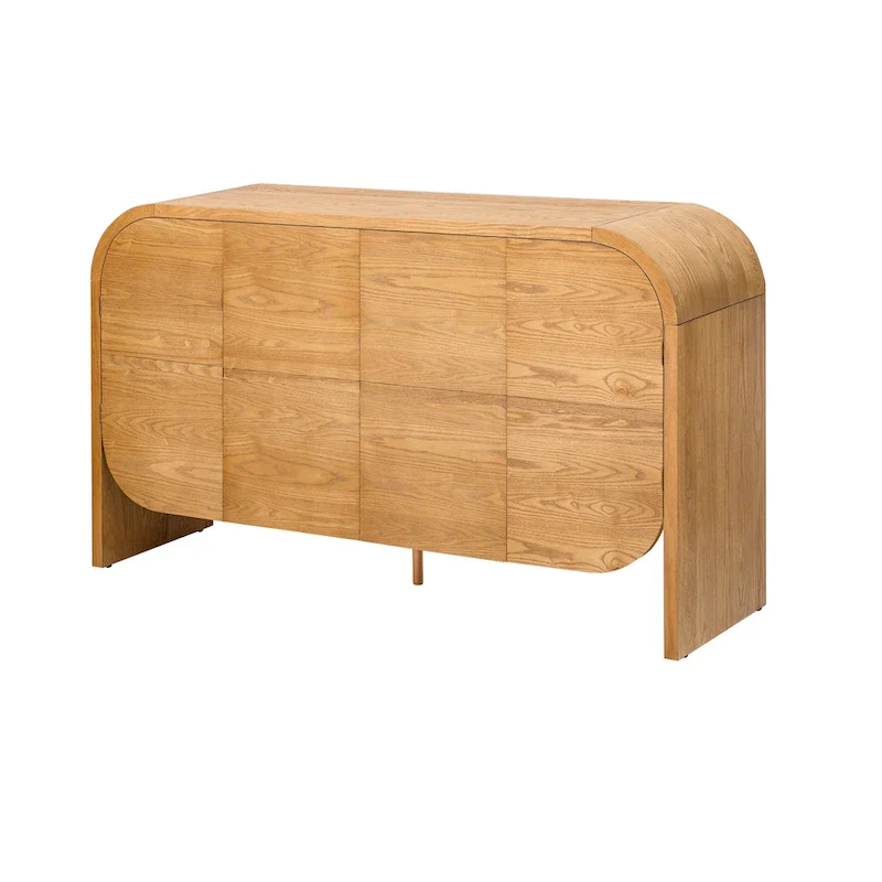Wooden Sideboard Buffet Cabinet with Curvy Edge & Adjustable Shelves
