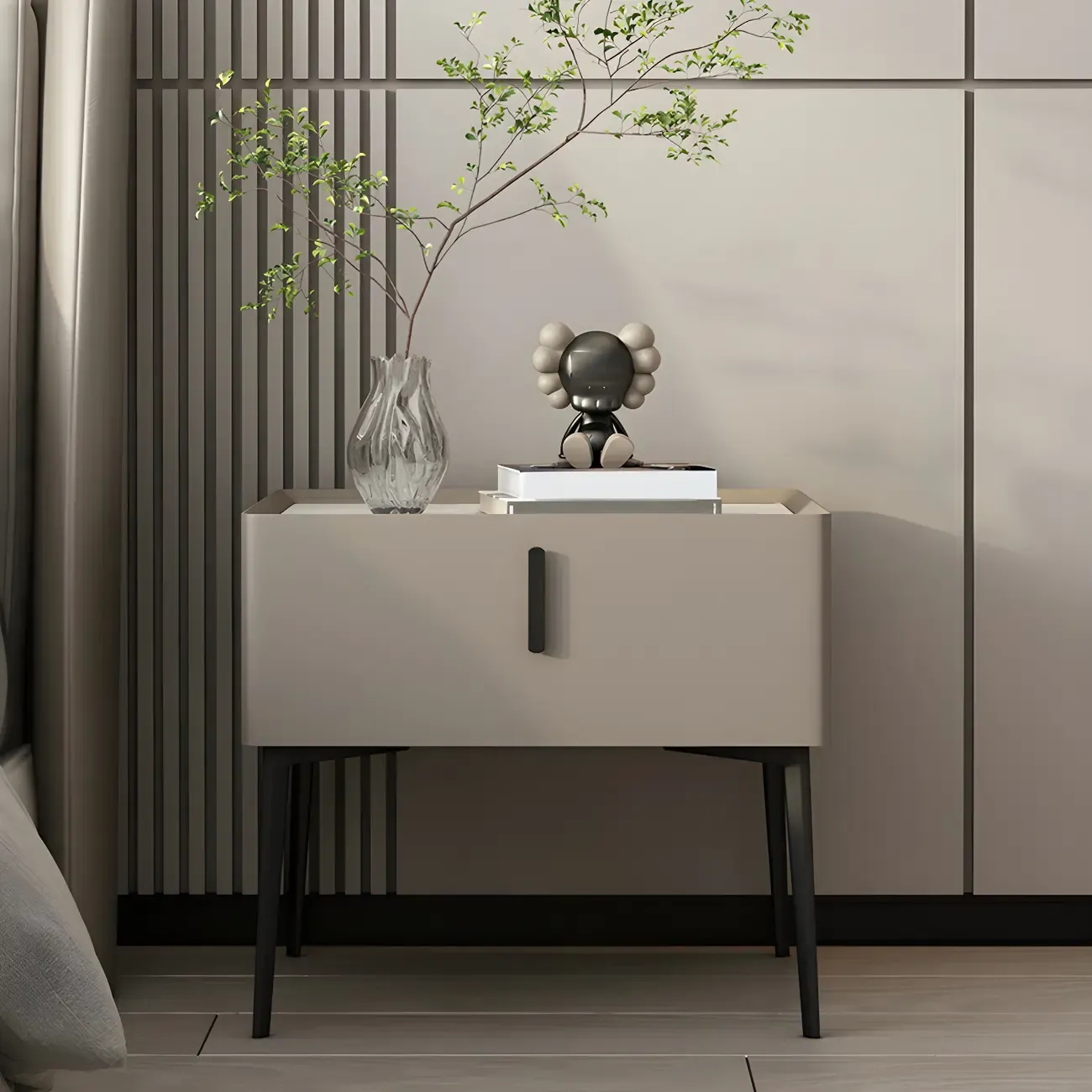 Trendy Narrow Cubic Wooden Nightstand with Legs