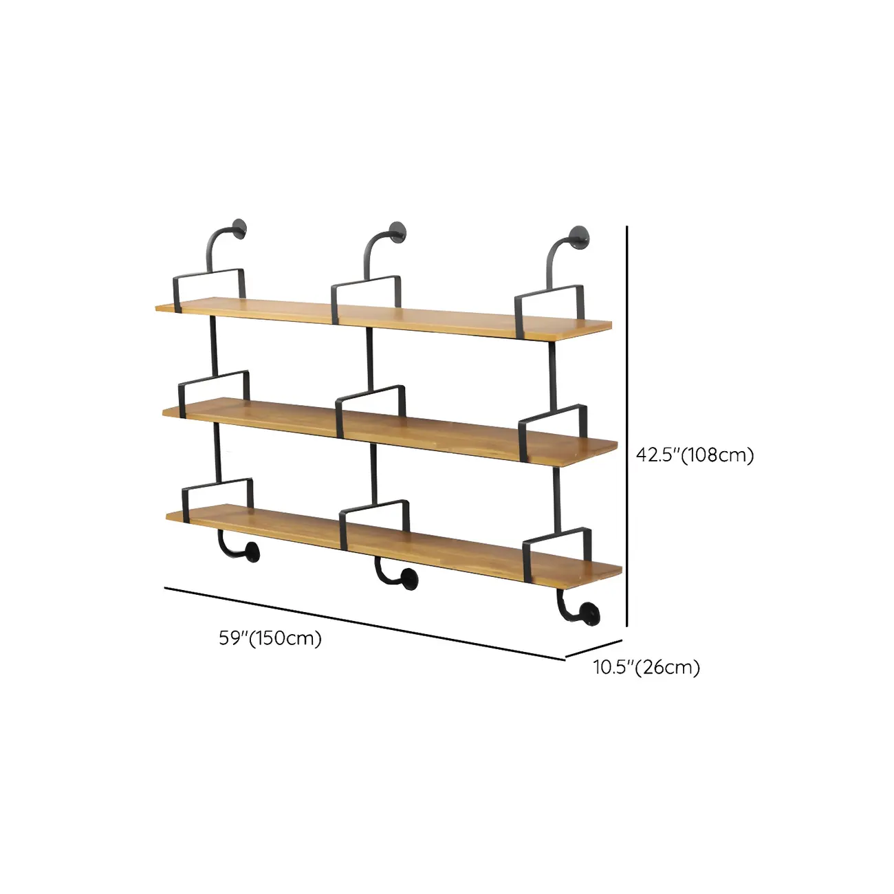 Simple 2-Tier Wood Metal Wall-Mounted Bookcase