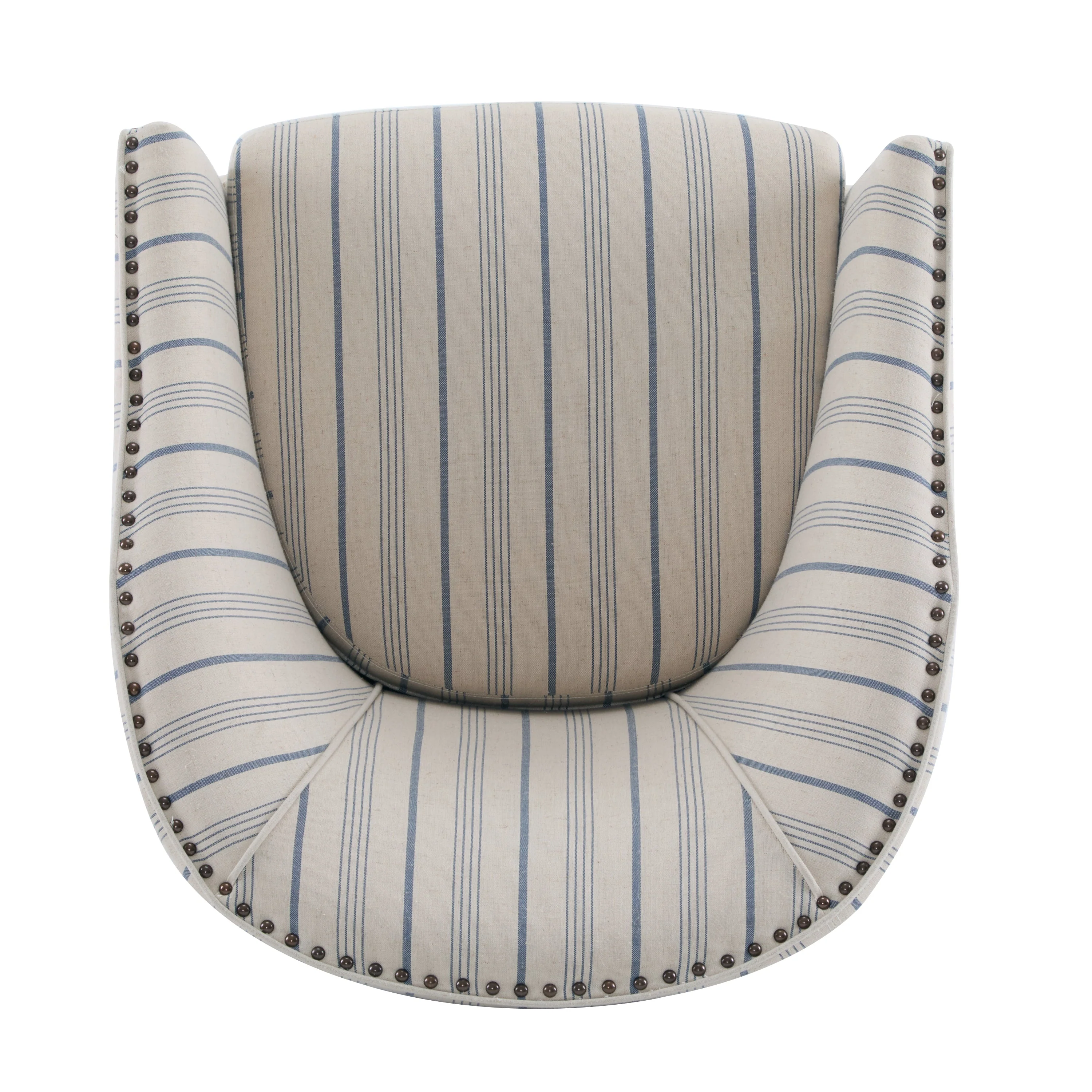 Striped Club Chair with Brass Stud Accents & Birch Wood Legs ¨C Transitional Elegance