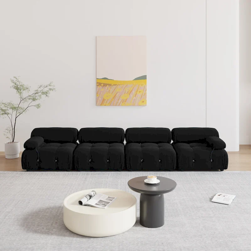 Black Velvet Upholstered Sectional Sofa