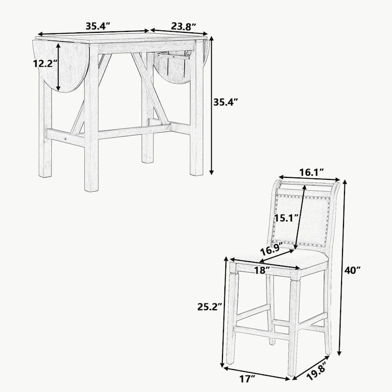 3-Piece Wood Counter Height Drop Leaf Dining Table Set