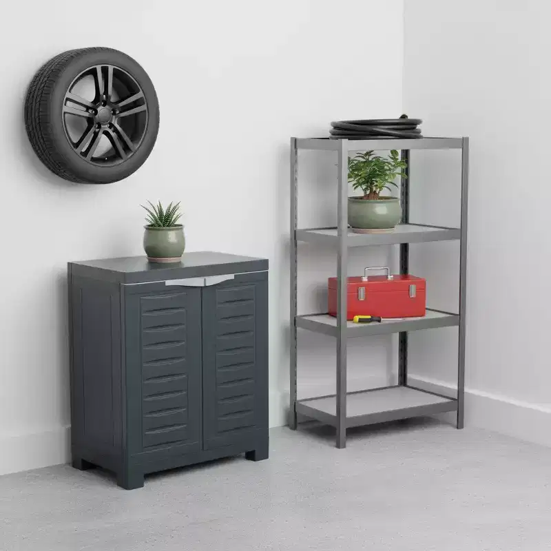 HomeRoots 26 Dark Gray Heavy Duty Plastic Two Door Utility Cabinet