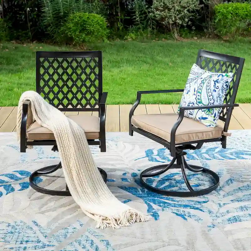 MAISON ARTS Outdoor Patio Swivel Dining Chairs (Set of 2) with Feathers of E-coating and Weather-resistance
