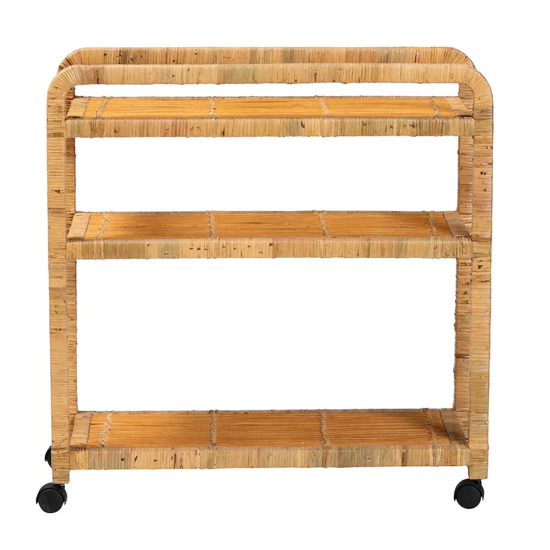 bali & pari Delphine Modern Bohemian Natural Rattan Kitchen Cart