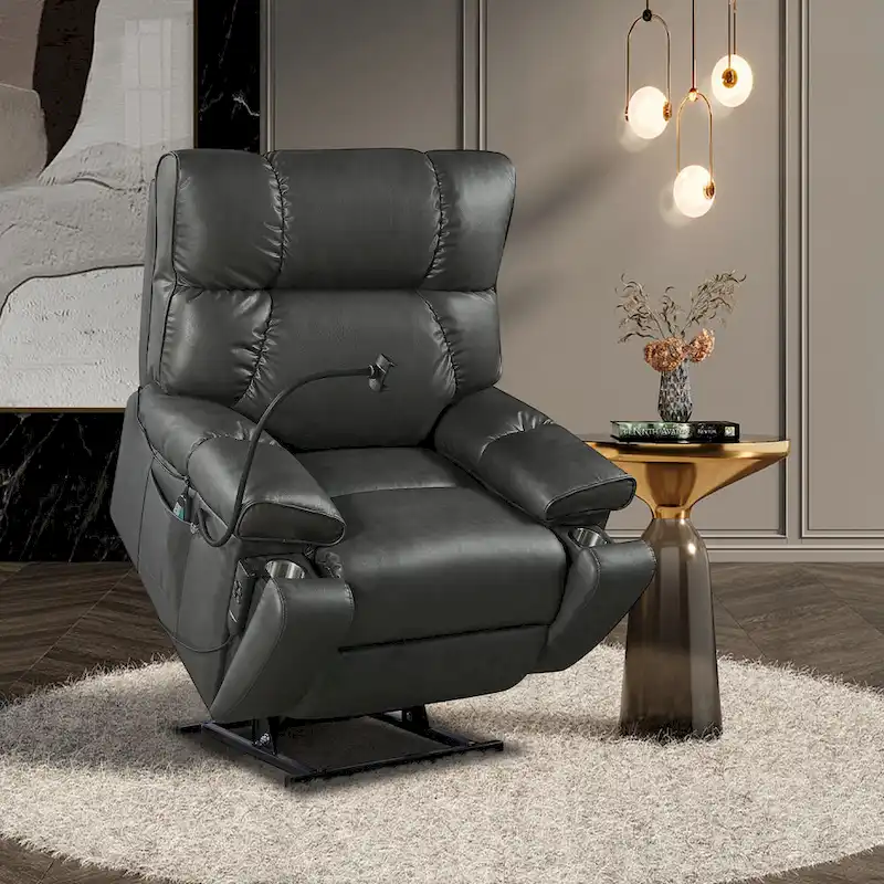 Christopher Knight Home - Power Lift Recliner Chair with Dual Motors, Massage, Heat, Cup Holders & Adjustable Phone Holder