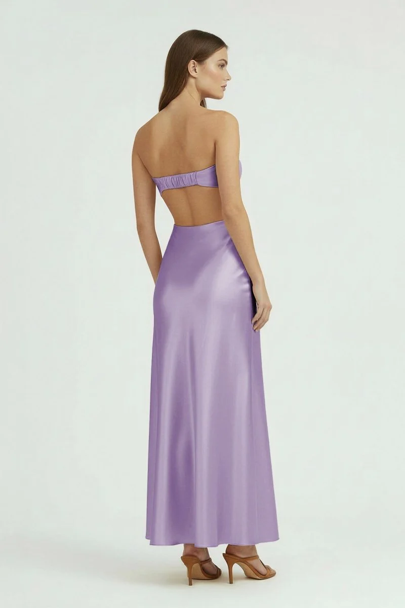 Aqua Strapless Sheath Satin Open Back Prom Dresses With Cutout