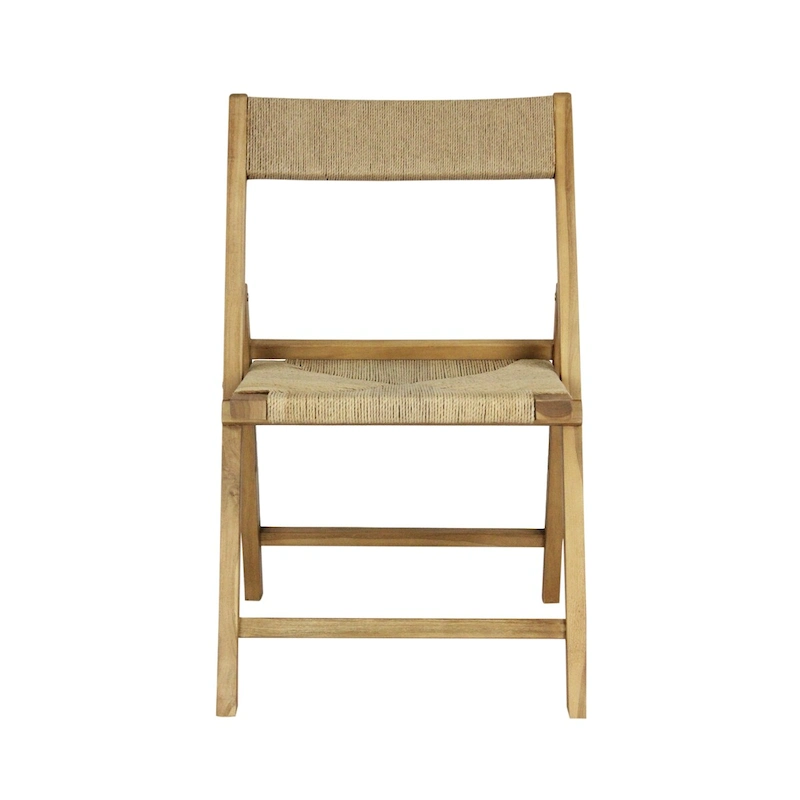 Mallorca Coastal Modern Wood Woven Seagrass Folding Chair, Natural (Set of 2) by
