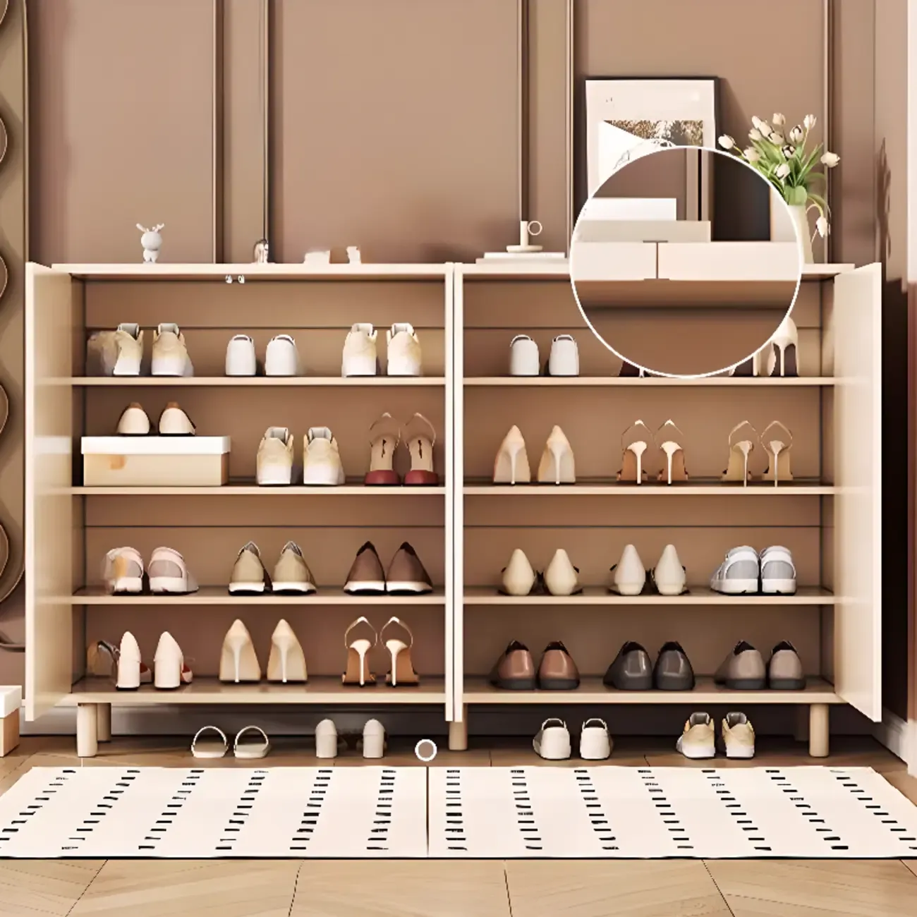 Modern White Closed Back Adjustable Wooden Shoe Cabinet