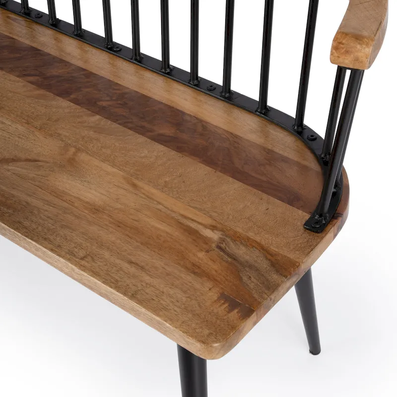Spindle Back Bench - Solid Mango Wood & Iron Frame, 48.25