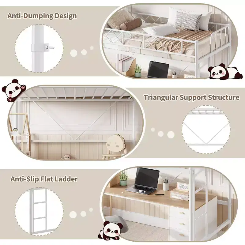 Twin Over Full Heavy Duty Metal Bunk Bed, Sturdy Quiet Construction with Ladder & Guardrails, Space-Saving Design, No Box Spring Required