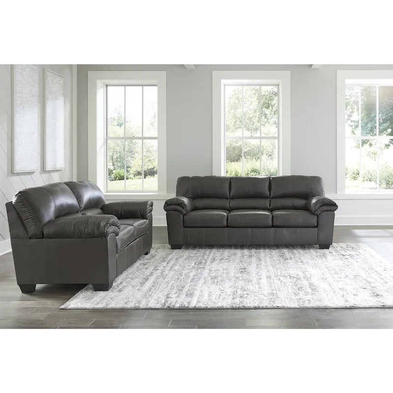 Gray / Brown Faux Leather Sofa & Loveseat Set, 2-Seat