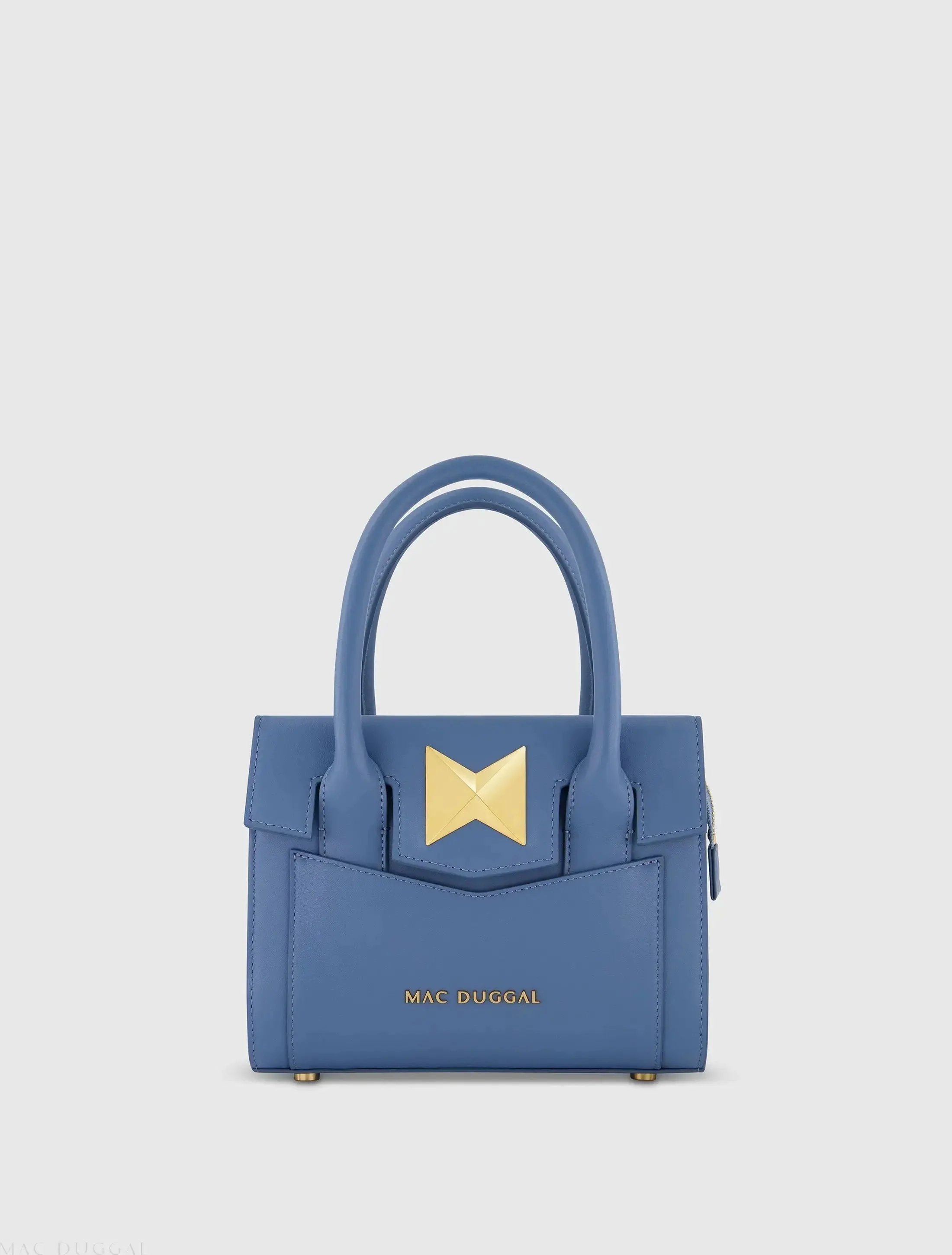 Blue Small Leather Tote Bag With Gold Hardware - FINAL SALE