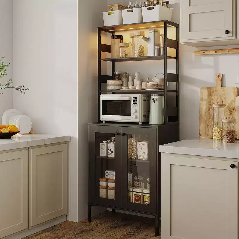 67 Inch Bakers Rack with Storage, Farmhouse Coffee Bar Cabinet, Microwave Stand with Adjustable Shelves for Kitchen Dining Room