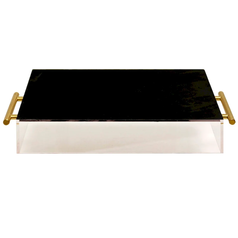 Harp & Finial Barbarou Acrylic Tray- Large - Abstract Print On Acrylic With Gold Handles