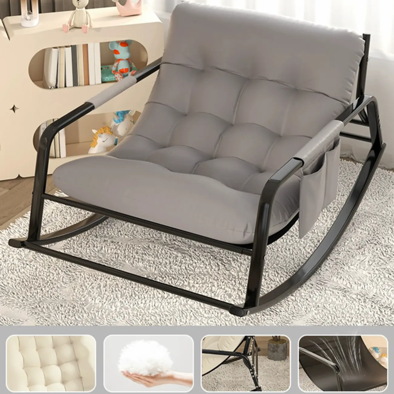 Modern 2 Seat Upholstered Rocking Chair with Track Arms