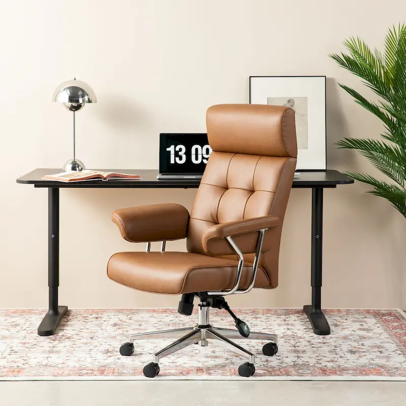 Ergonomic High-Back Office Chair with PU Leather, 360° Swivel, Height Adjustable, Tufted Design