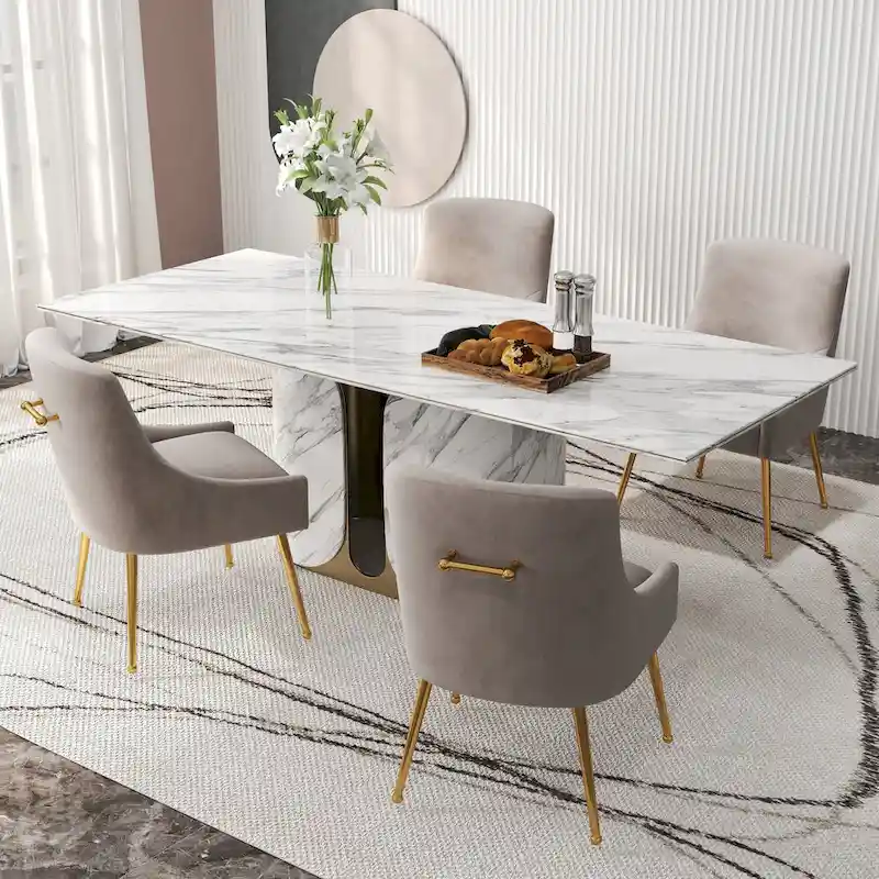 Velvet Upholstered Dining Chair Set of 4, Modern Glam Armless Side Chair