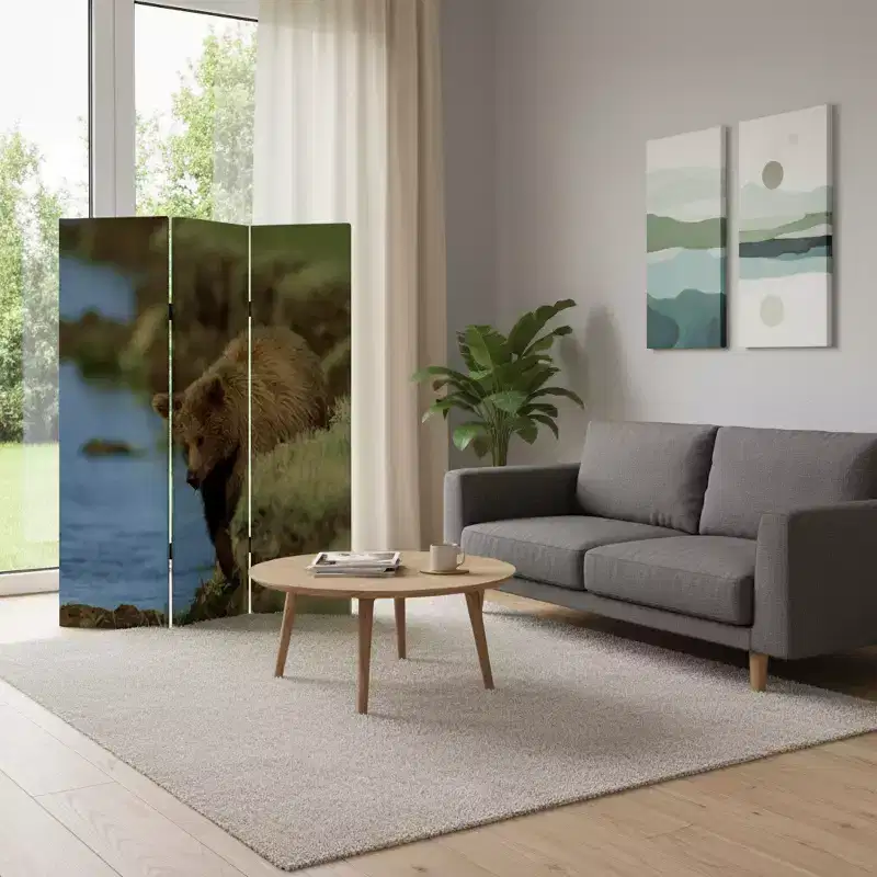 HomeRoots 72 Blue And Green Canvas Folding Three Panel Screen Room Divider