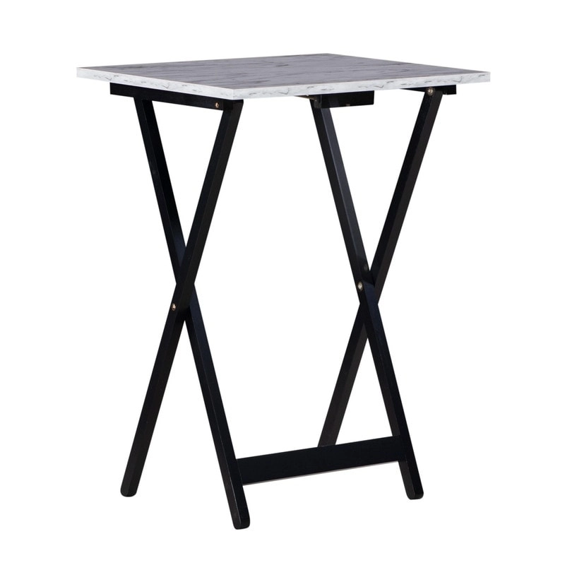 Meisel White Faux Marble Tray Table Set