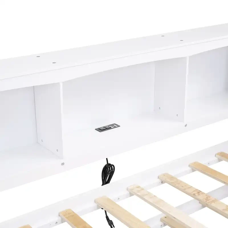 Twin Wooden Daybed with Trundle, Cabinets, and Charging Stations