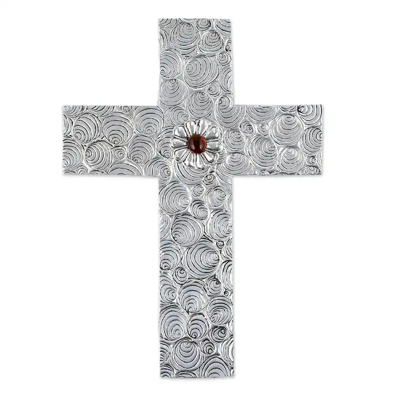 Novica Handmade Heavens Clouds Aluminum Repousse Cross