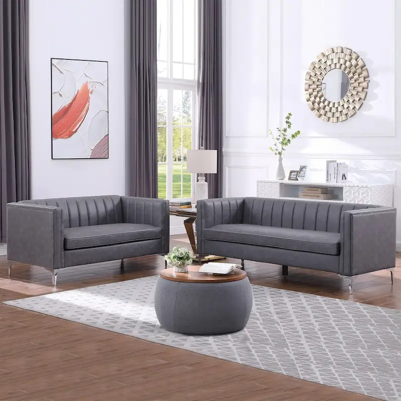 Modern 2 Pieces Sofa Set Loveseat and Sofa Couch with Technology Fabric and Metal Legs