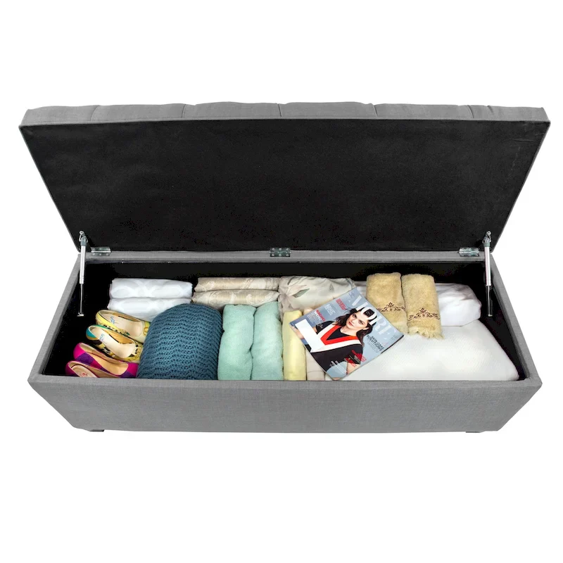 Grey / Beige / Red-Grey / Lt Blue Diamond-Tufted Storage Bench, 1-Seat