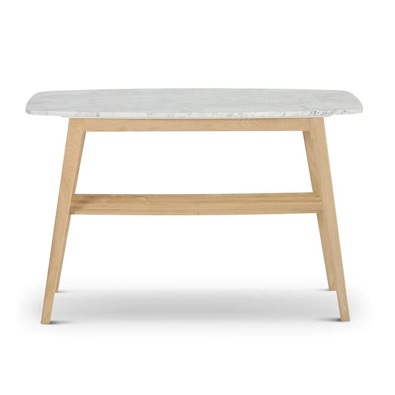 Castello 43  Rectangular Italian Carrara White Marble Console Table with Shelf - 43 L x 12 W x 31 H - 43 L x 12 W x 31 H