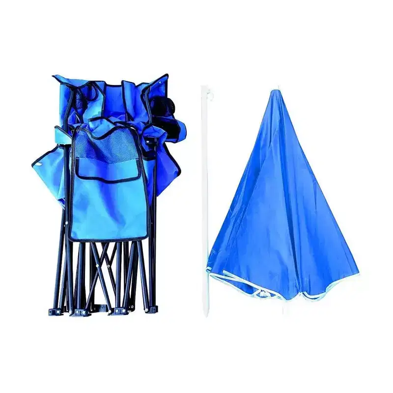 Swtroom Foldable Camping Chair Outdoor Portable Picnic Double Chair with Umbrella Folding Beach Chair Backpacking Blue