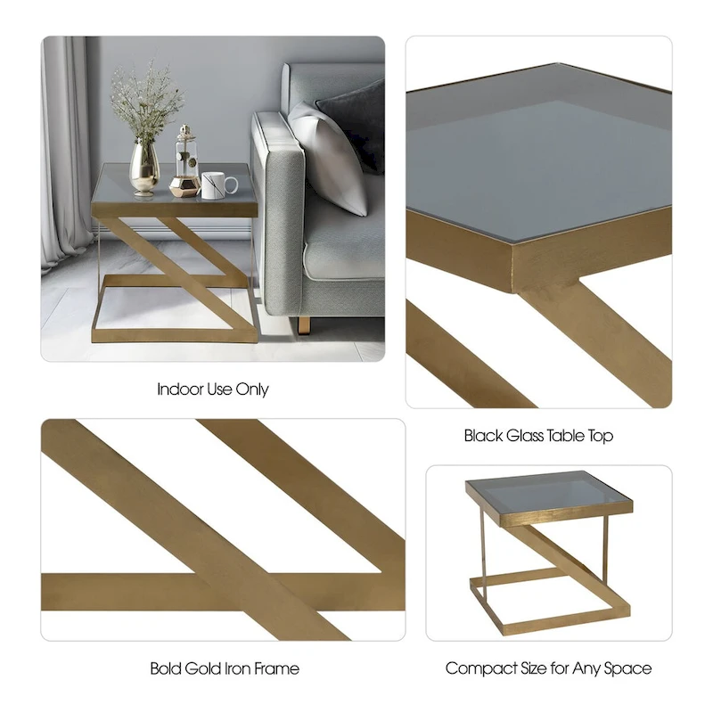 Sagebrook Home Modern Glam 20 Metal and Glass Gold and Black Side Accent Table - 22 x 22 x 20