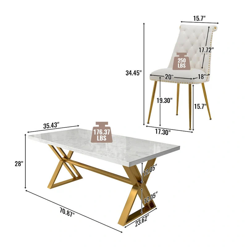 7-Piece Clihome Marble Dining Table with Velvet Chair Dining Chair