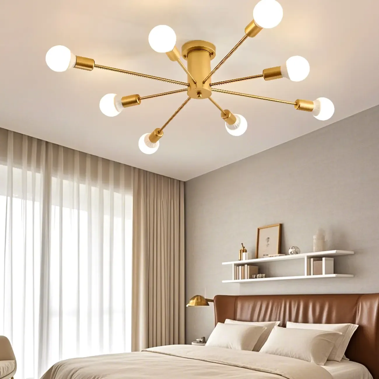 Modern Gold Sputnik Semi Flush Mount Ceiling Light