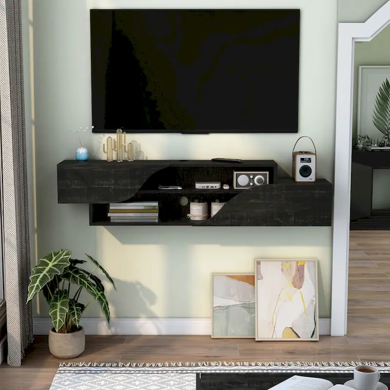 Transitional 59-inch 2-Shelf Floating TV Stand