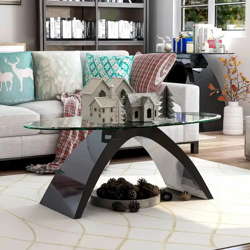 Modern 47-inch Glass Top Oval Coffee Table