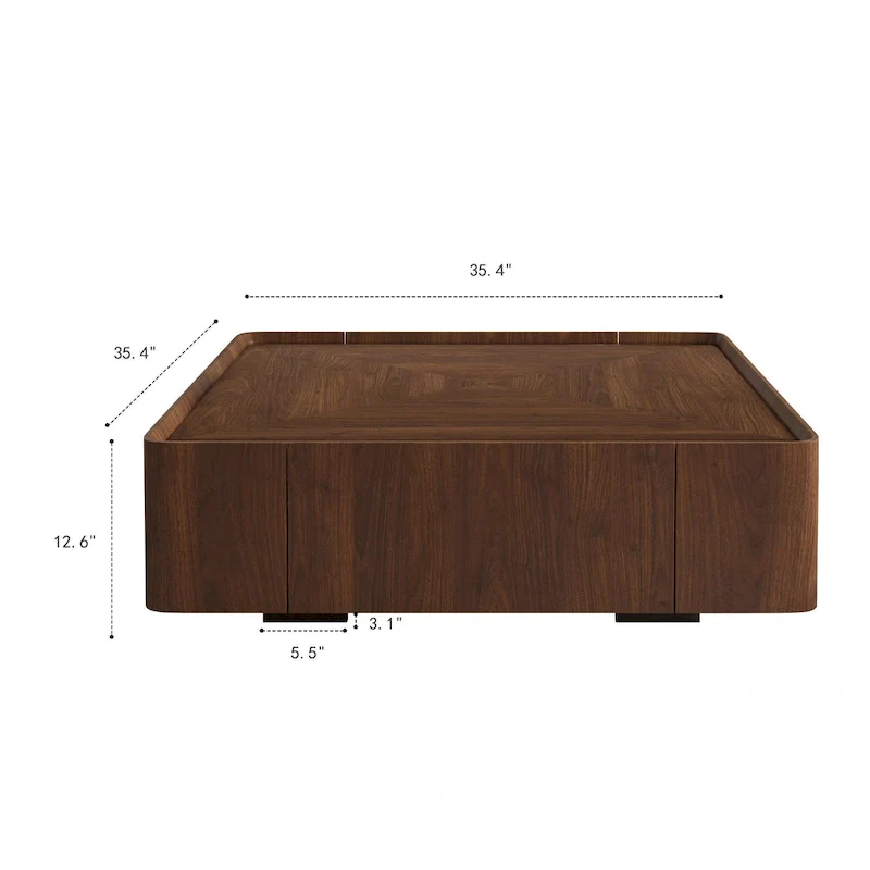 Mid-Century Modern Square Wood Coffee Table with Drawers