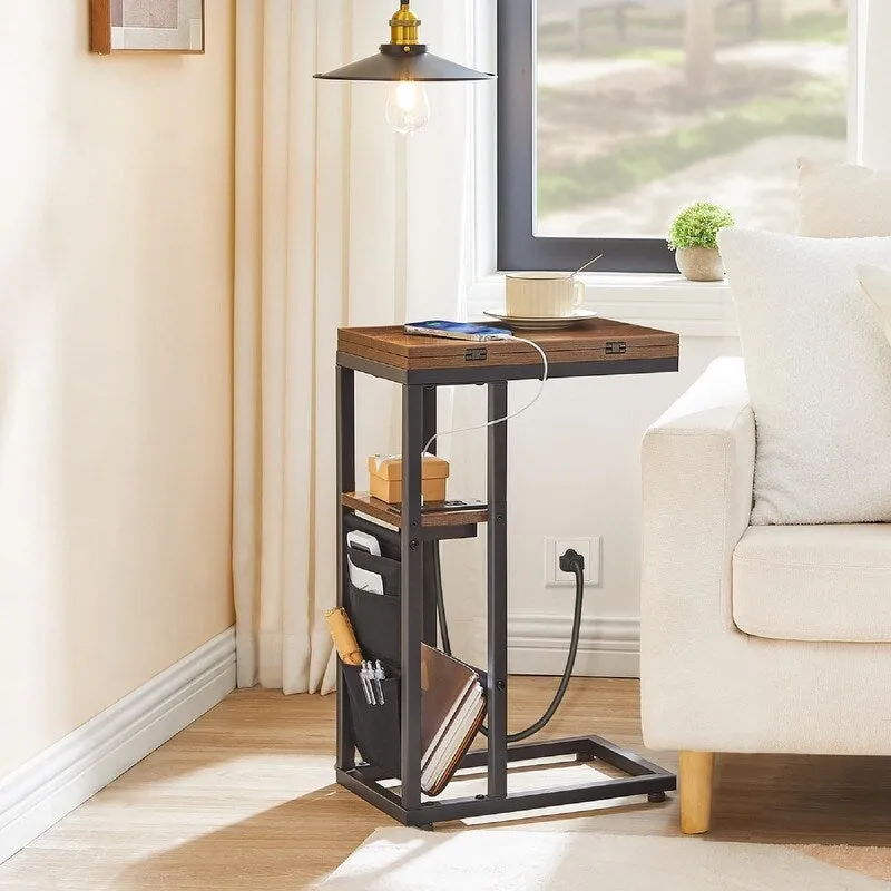 C Shaped Side Table with Charging Station - 20.5D x 15.4W x 24H