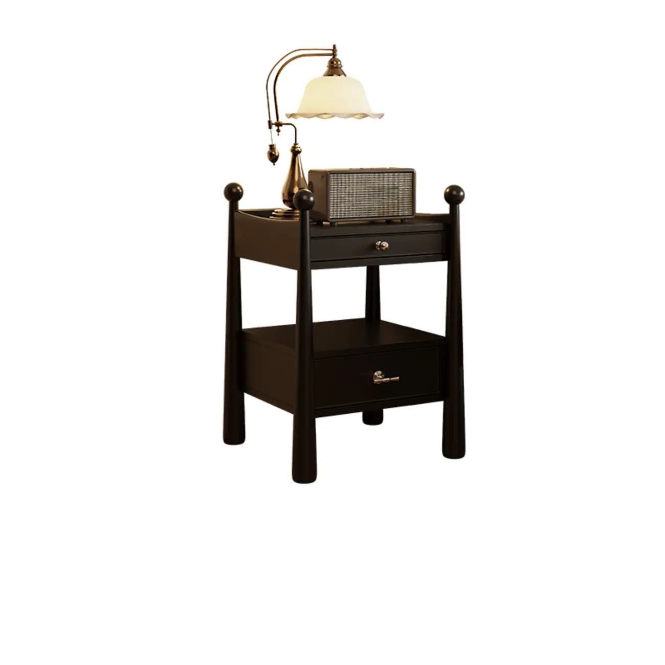 Mid-Century Modern Narrow Wood Nightstand with 2-Drawer