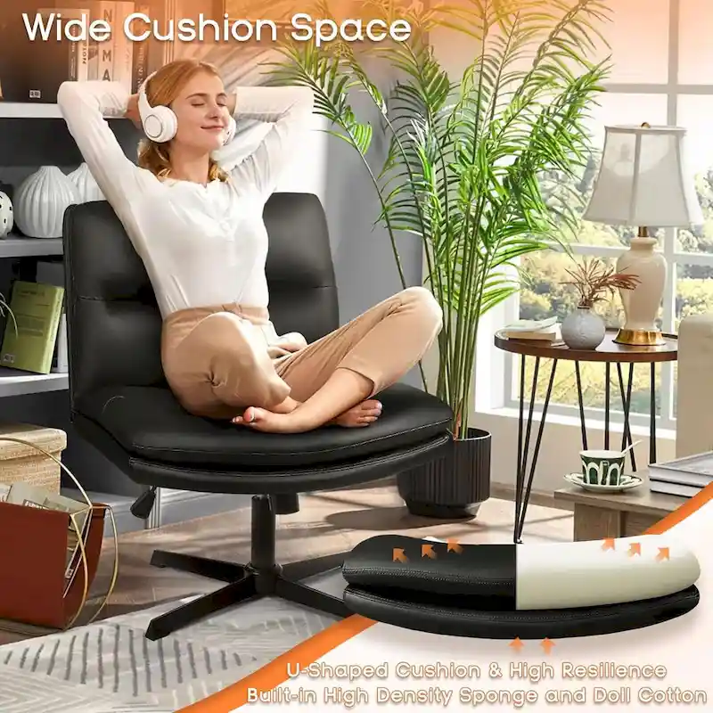 Criss Cross Chair Armless Office Desk Chair No Wheels,PU Leather Padded Modern Swivel Vanity Chair office chair