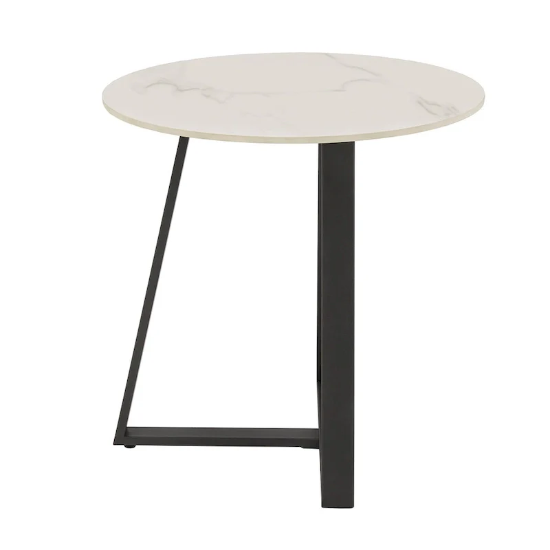 Jurmala Glossy Sintered Stone with Grey Metal Base End Table by iNSPIRE Q Modern