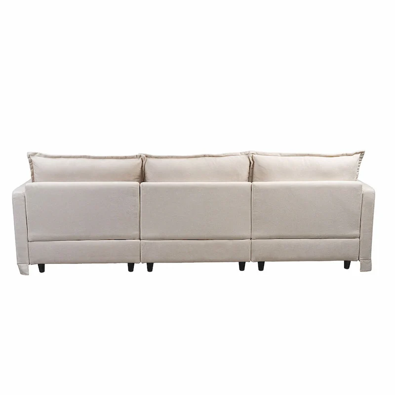 93.31  Faux Linen Modular Sectional Sofa with Movable Ottoman, Solid Wood Frame, and High-Resilience Foam Cushions