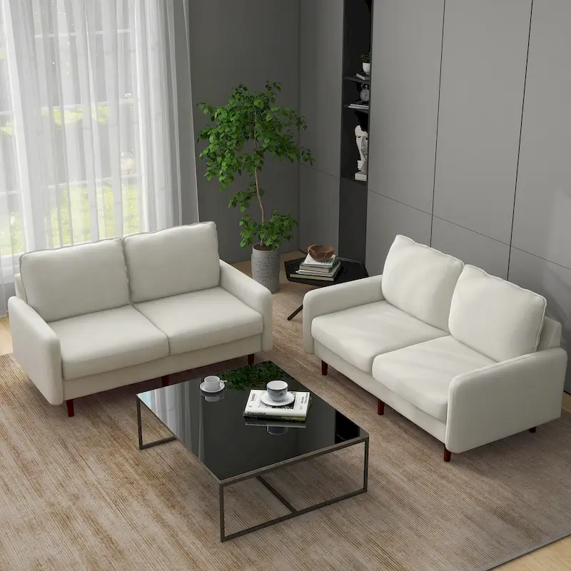 White / Ginger / Navy Blue / Grey / Yellow Velvet 2-Seat Loveseat with Wood Legs
