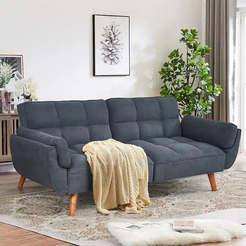 Linen Button-Tufted Loveseat Sofa, Beige/Grey/Black/Green/Yellow, Metal Legs, Seats 2