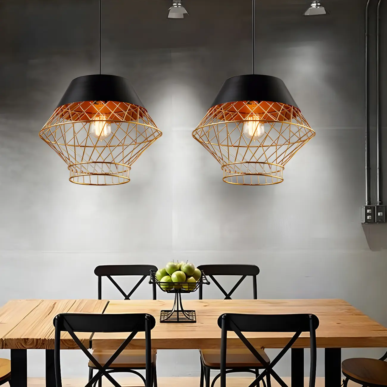 Modern Jug Shaped Gold Caged Pendant Light for Kitchen Island
