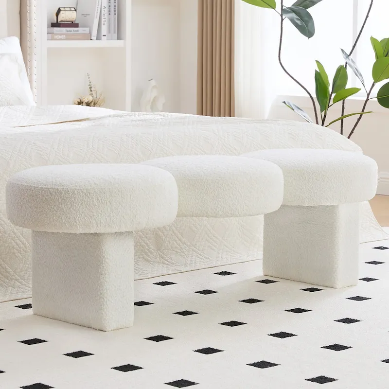 Upholstered Bench - Boucle Fabric, 3-Cushion Design, Multi-User