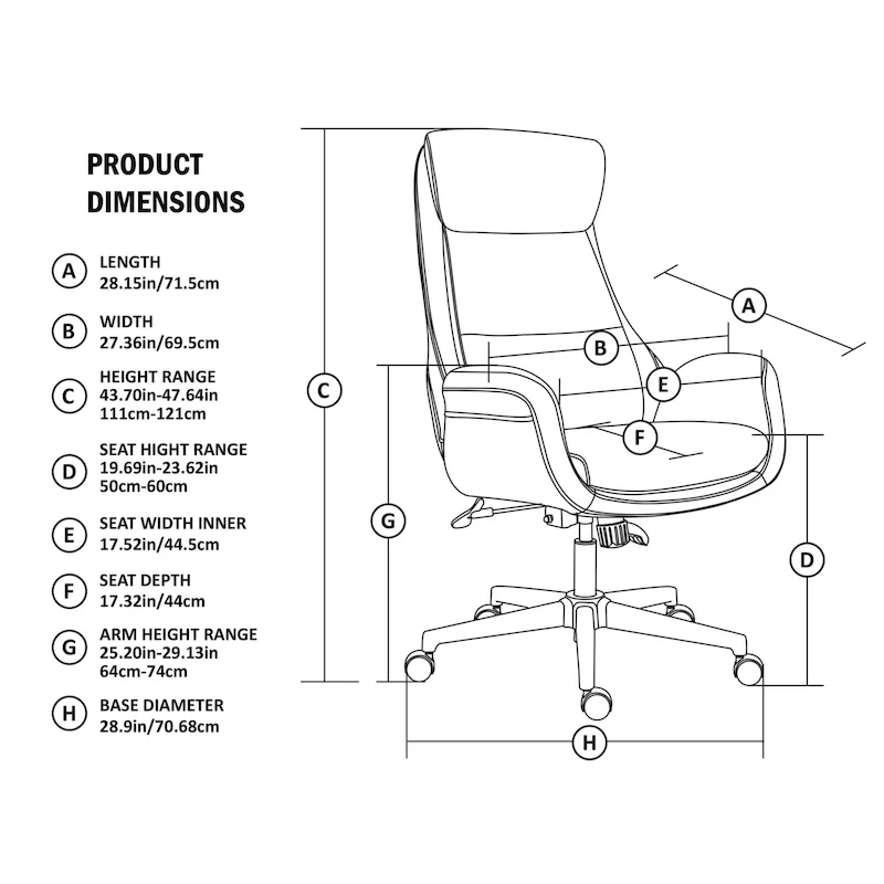 48-inch Mid-Century Adjustable Swivel Faux Leather Office Chair